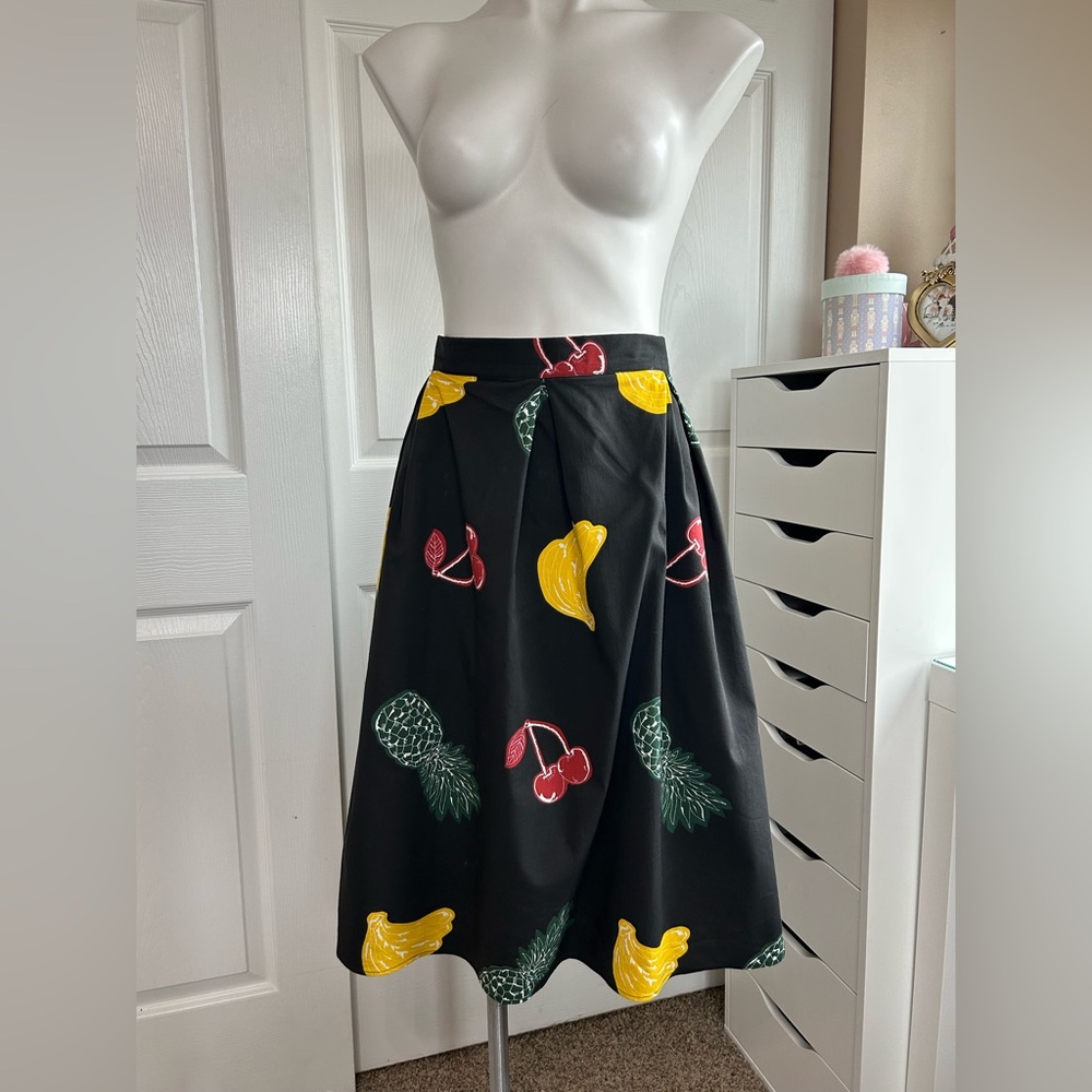 Eloquii Black Skirt with Colorful Fruit Print